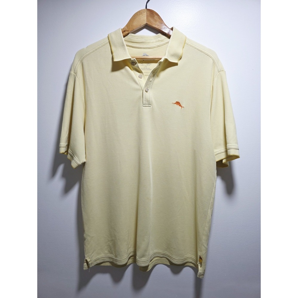 Tommy Bahama Men Short Sleeve Polo Shirt Size L Embroidered Marlin Yellow
